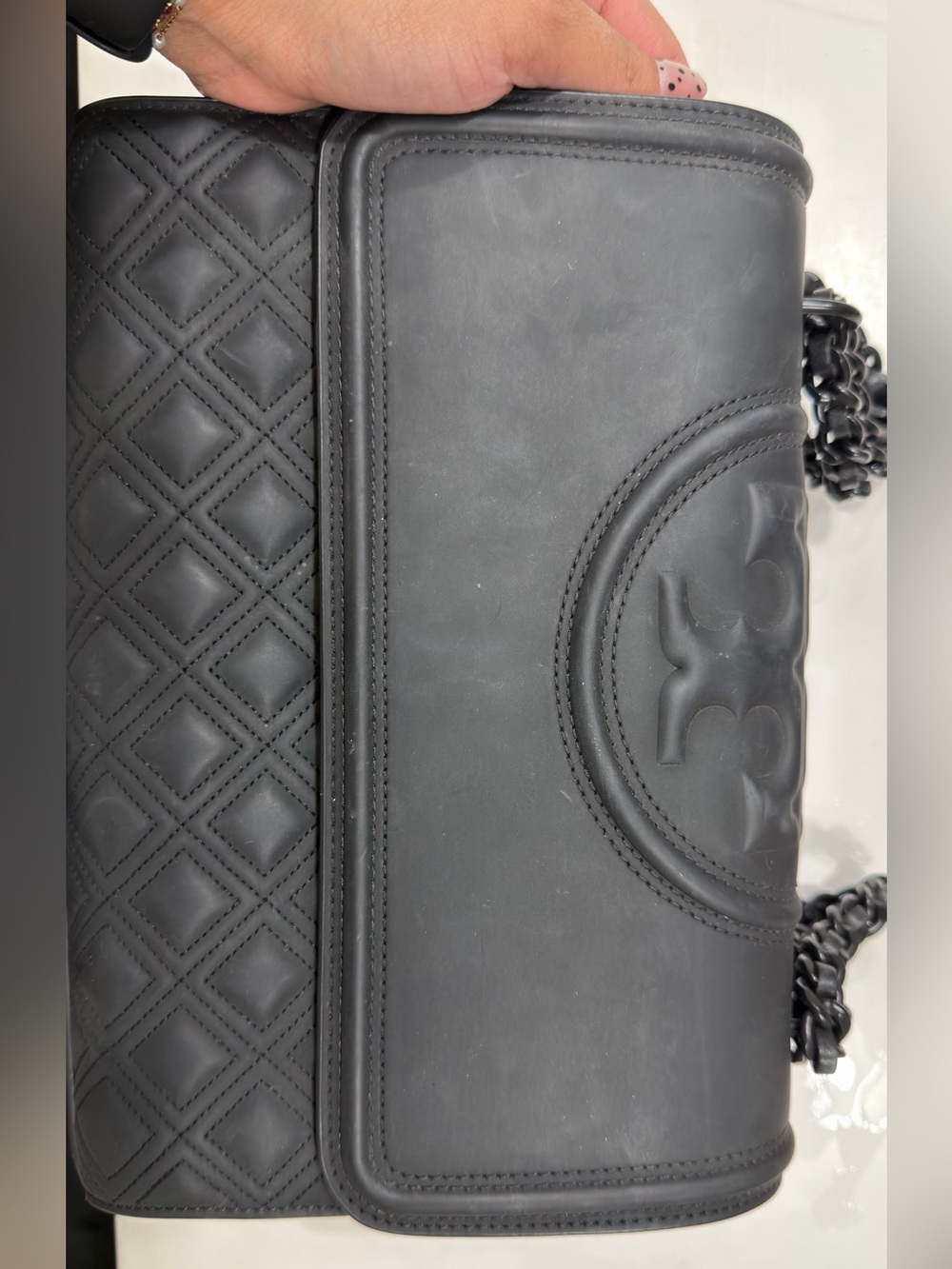 Tory Burch Black Quilted Shoulder Bag with Embossed Logo